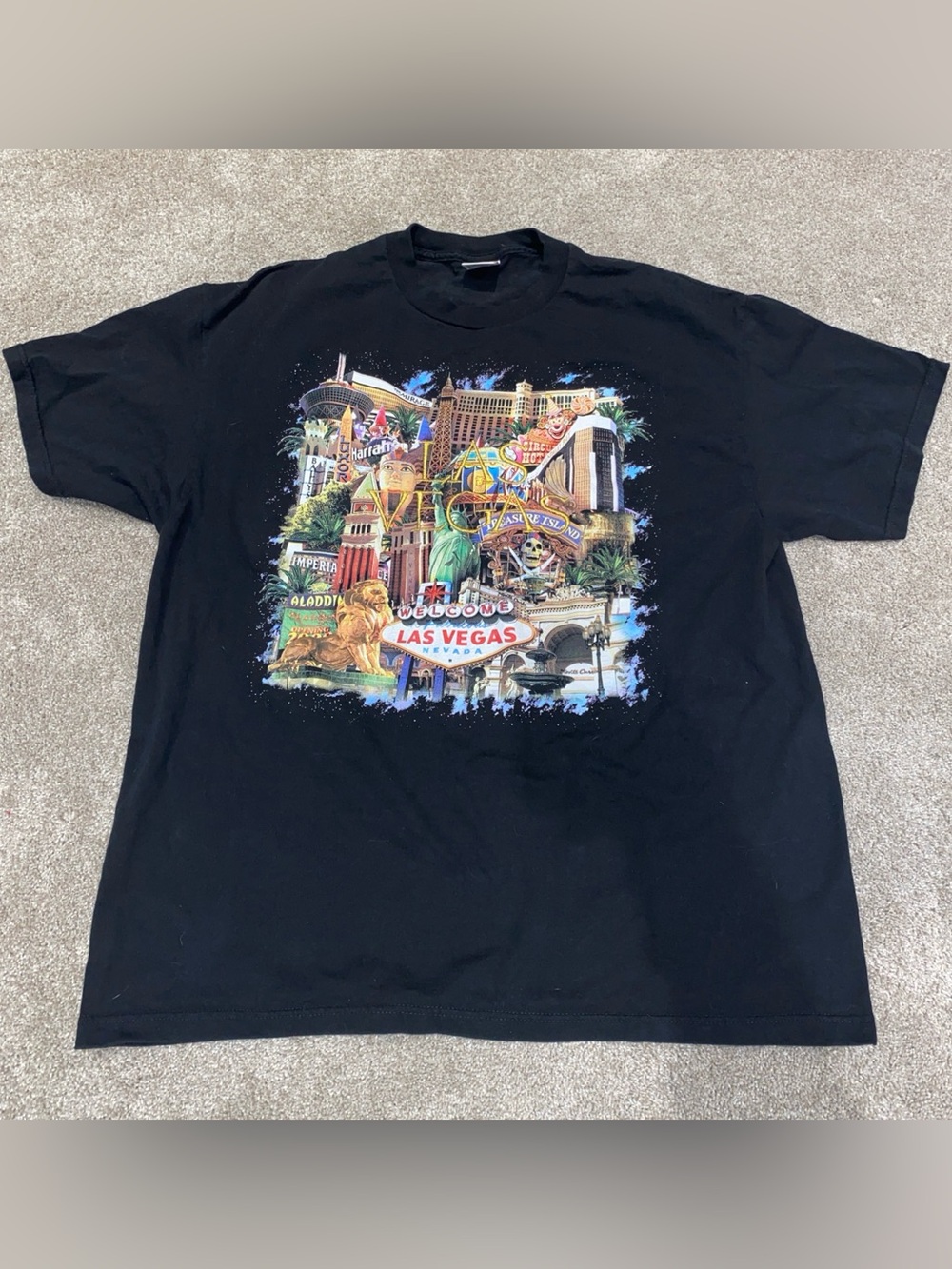Vintage Las Vegas Casinos Hotels Short Sleeve T-Shirt Black Size Adult XL